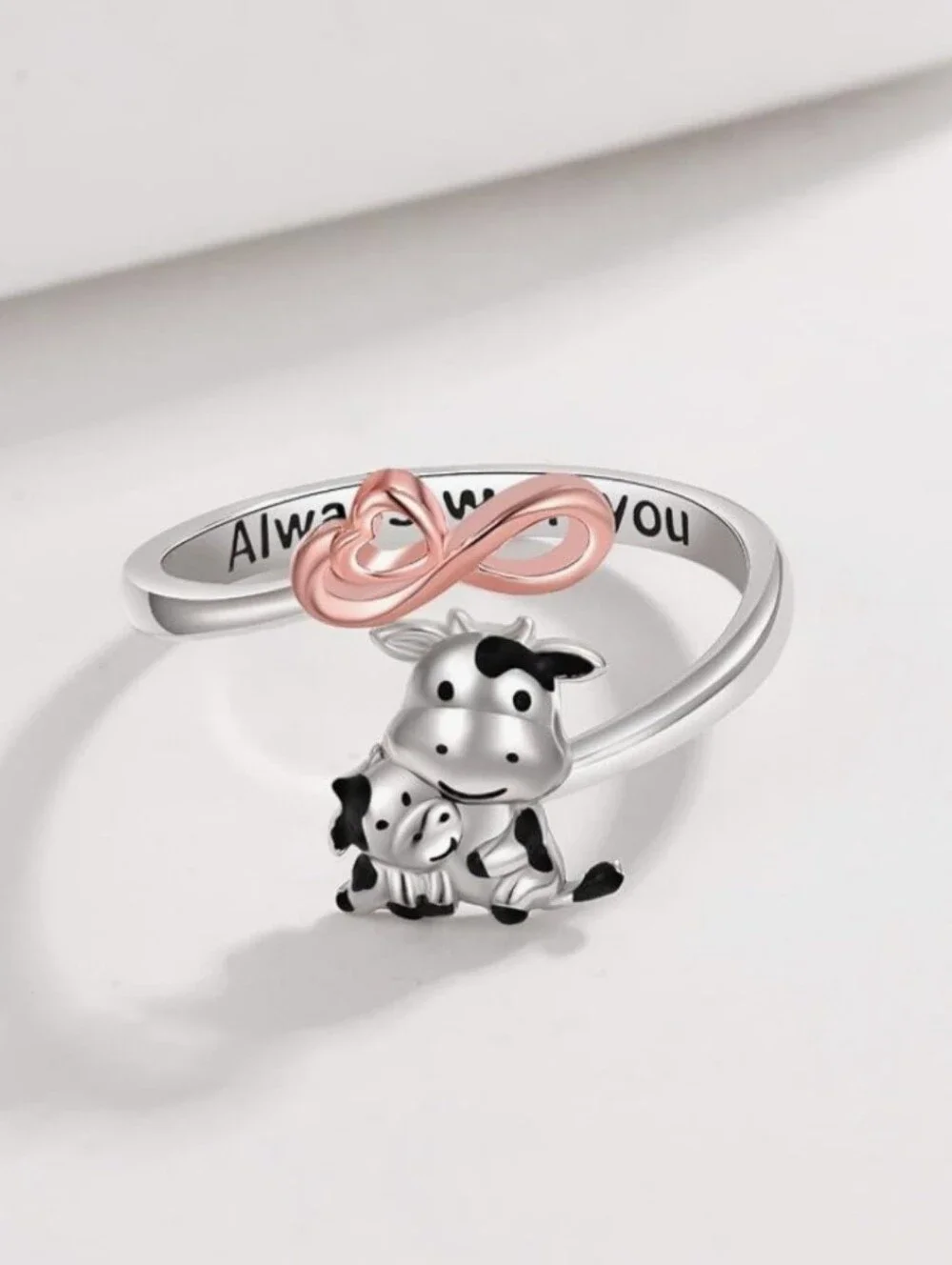 925 Sterling Silver Animal Mother Daughter Ring for Women